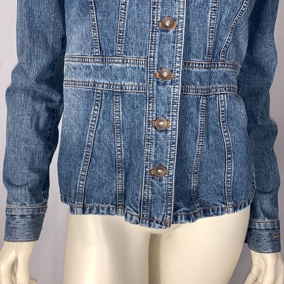 Vintage DKNY Jeans Denim Jacket Medium Y2K Mid Blue Peplum Trucker Womens - Picture 3 of 13